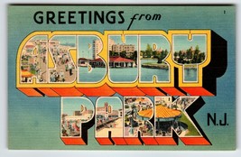 Greetings From Asbury  Park New Jersey Linen Large Letter Postcard Beach Rides - £11.75 GBP