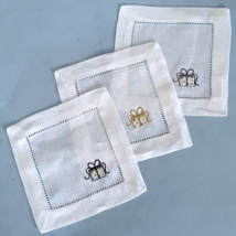 Sferra Linen Cocktail Napkins Embroidered Gift Present 6x6 Hemstitched S... - $29.90