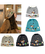 Hatzzi - Decorative Buttons Winter Knit Stripe Beanie - $24.80 CAD
