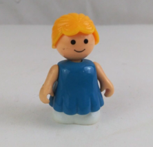 Vintage 1986 Fisher Price Little People Blonde Girl Blue Dress 2.25&quot; Toy Figure - $6.78