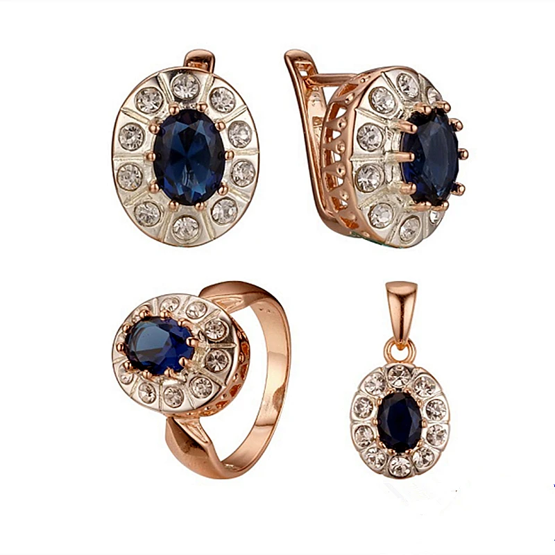 New Fashion Women Jewelry Sets 585 Rose Gold Silver Color Bridal Wedding Earring - £24.96 GBP