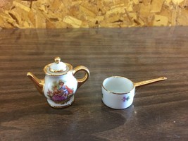 Vtg Limoges France Fragonard Courting Couple Miniature Coffee Pot &amp; Stove Pot - £21.79 GBP