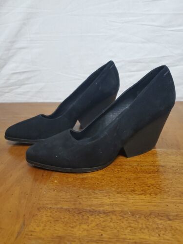 Eileen Fisher Hawk Black Suede Chunky Pump Heels Shoes Size 7.5 - $20.53