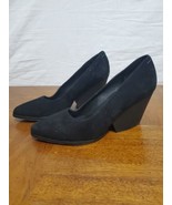 Eileen Fisher Hawk Black Suede Chunky Pump Heels Shoes Size 7.5 - €17,70 EUR