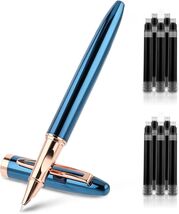 Metal Black Fountain Pen Set, 0.38Mm Fine Nib Fountain Pen with 10 3.4Mm... - $11.87
