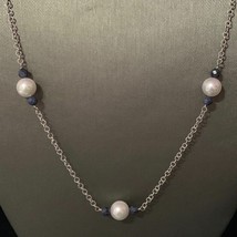 Akoya Pearl Sapphire Necklace 14k Gold 8.5 mm 21.5&quot; Certified $2,450 721477 - £451.07 GBP