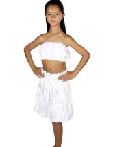 KY&#39;S Girls Hula Set White Hawaiian Top Skirt Hibiscus Leis Floral Dance - £42.58 GBP