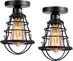 Ul Listed Vintage Semi Flush Mount Ceiling Light, Asnxcju Industrial Black Metal - £26.15 GBP