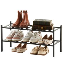Bamboo Shoe Rack For Entryway, 2 Tier Stackable Shoe Shelf, Small Shoe Rack For  - £28.46 GBP