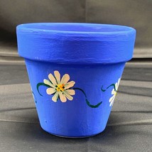Terracotta Pot Hand Painted Blue Daisies Flowers 4 inch - £7.78 GBP