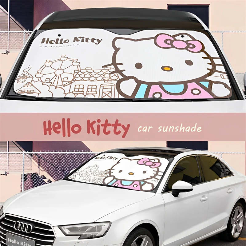 Sanrio Kawaii Hello Kitty Car Sun Visor Cartoon Car Window Suction Cup Sunscreen - £14.69 GBP