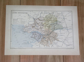 1887 Antique Original Map Of Department Of LOIRE-INFERIEURE Nantes / France - £19.74 GBP