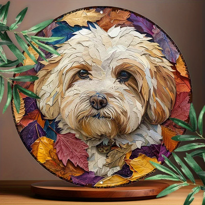 Havanese Dog Autumn Leaves Aluminum Art Sign 8 Round Waterproof Metal Wa... - $98.80 CAD