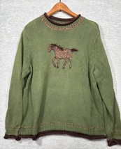C.J. Banks Womens 1X Green Sweater Hand Embroidered Horse Equestrian Cot... - $456.61 MXN