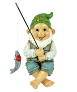 Toscano Fishing Dwarf Garden Sitter Statue Novelty Gnome Fishermen Fish ... - $51.54 CAD