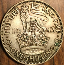 1943 UK GB GREAT BRITAIN SILVER SHILLING COIN - English crest - - $6.95