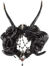 Gothic Antelope Horns Headband Skull Flowers Halloween Witch Demon Crowns Fancy  - £45.66 GBP