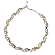 1950s Crown Trifari Clear Rhinestone Silver Tone Bib Necklace 16&quot; Missing Stones - £74.77 GBP