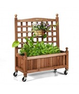 32in Wood Planter Box with Trellis Mobile Raised Bed for Climbing Plant ... - £65.83 GBP