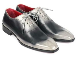 Paul Parkman Mens Shoes Oxfords Gray Leather Angular Hand-Painted AG445GRY - £343.65 GBP
