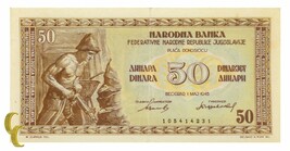 1946 Yugoslavia 50 DINAR (XF) Condición Extra Fine - $44.11