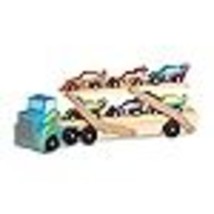 Melissa &amp; Doug Mega Race-Car Carrier - Wooden Tractor and Trailer With 6 Unique  - £31.80 GBP