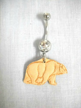Wildlife Walking Bear Stamped Leather Charm On 14g Dbl Clear Belly Ring Barbell - £5.58 GBP