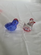 2Pcs Mini Hand Blown Glass Chicken Figurine Collectible Glass Animal Ornament - £11.66 GBP