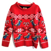 Maximus Rex Fair Isle T-Rex Dinosaur Ugly Christmas Knit Sweater Red Size 5 - £15.46 GBP