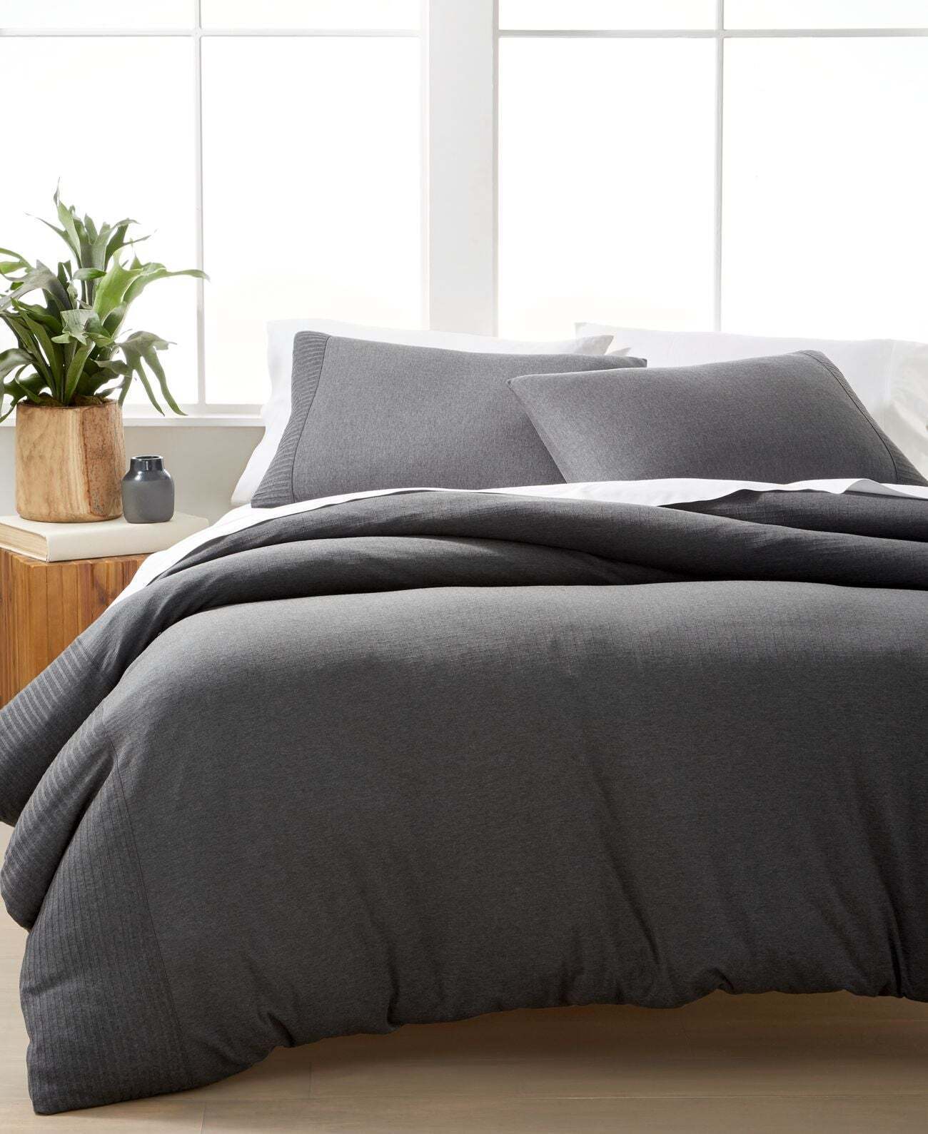 Calvin Klein Modern Cotton Bedding Duvet Cover Size Twin Color Heather Charcoal - £101.23 GBP