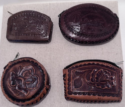 Lot of Four Vintage Tooled Leather Mexican Coin Purses - £27.78 GBP