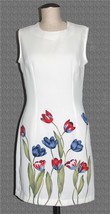 VTG Frederick&#39;s of Hollywood Tulips Zipper Back White Sheath Dress Wm&#39;s ... - $28.99