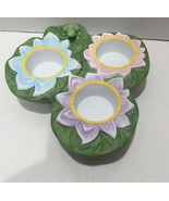 Partylite Pond Lily Pad Frog Lotus Flower 3 Tealight Candles Holder P715... - £14.88 GBP