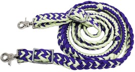 Horse Knotted Roping Western Barrel Reins Nylon Braided Rein Purple Lime... - $352.89 MXN