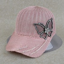 Women&#39;s Hat Knitted Diamond-Encrusted Butterfly Shade Baseball Cap Hollow Breath - £12.97 GBP