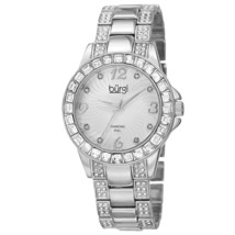 NEW Burgi BUR137SS Women&#39;s Crystal Baguette Bezel Embossed Swirls Silver Watch - £34.83 GBP