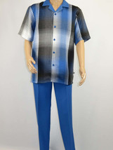 Men&#39;s Stacy Adams 2pc Walking Leisure Suit Fancy Short Sleeves 75029 Blue - £79.63 GBP