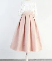 Women Winter Midi Pleated Skirt Outfit Apricot Warm Woolen Pleated Party Skirt  image 6