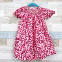 Petit Bebe Paisley Floral Hand Smocked Dress Pink White Ruffle Toddler G... - $29.69