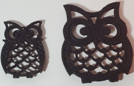 Cast Iron Owl Trivet Set of 2 Taiwan Footed Hot Plate Vintage Kitchen Decor - £7.93 GBP