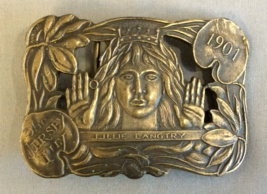 Vintage Brass Belt Buckle 1901 The Jersey Lily Lillie Langtry Logo - $16.79