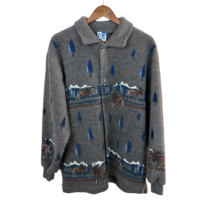Art Unlimited Sportswear Fleece Jacket Mens XXL Gray Button Up Moose Outdoor - £39.31 GBP