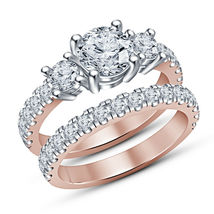1.65 Ct Round Diamond Bridal Set Three Stone Engagement Ring 14k Rose Gold Over - £68.34 GBP