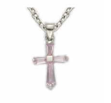 Sterling Silver October Rose Birthstone Baby Cross Necklace &amp; Chain - £47.95 GBP