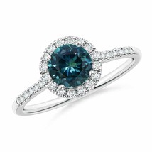 ANGARA Round Teal Montana Sapphire Halo Ring with Diamond Accents - £2,038.69 GBP