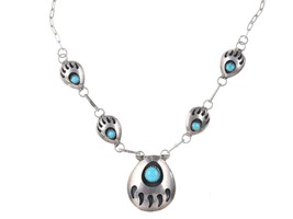 Vintage Navajo sterling shadowbox turquoise bear claw necklace - £74.90 GBP