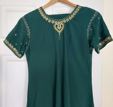WOMENS India (Kurta,Salwar) Emerald Green,Gold Flowers Mirror Design Silk - £55.30 GBP