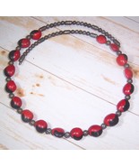 Necklace Red Black Gray Metal Bead Memory Wire Handmade One Size Fits Mo... - $20.69 CAD