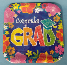 Graduation Party Plates Congrats Grad Bright Flowers Design Pink Blue Ye... - $9.97