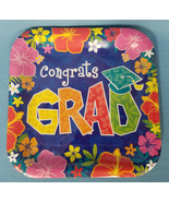 Graduation Party Plates Congrats Grad Bright Flowers Design Pink Blue Ye... - £7.94 GBP